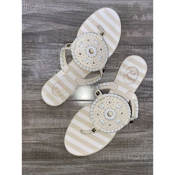 Jack Rogers Striped Georgica Jelly Sandals in Bone & White by Jack Rogers Size 8 - Picture 3 of 4